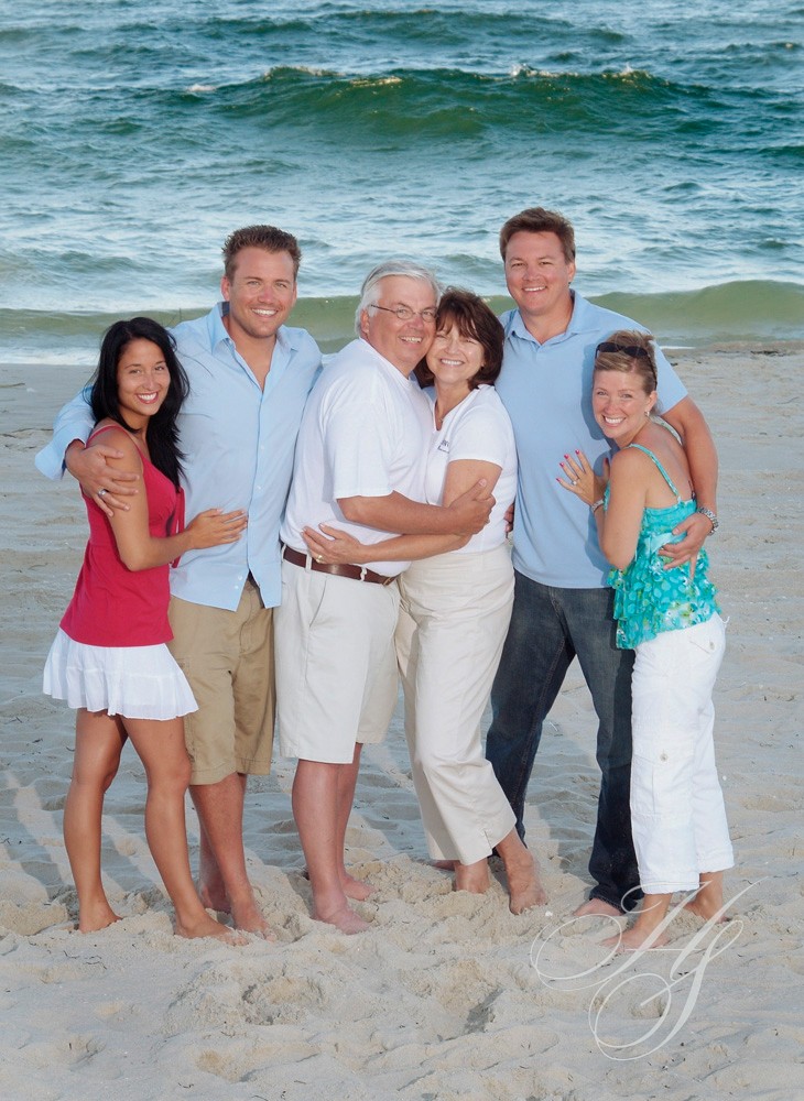 A group of people standing on the beach