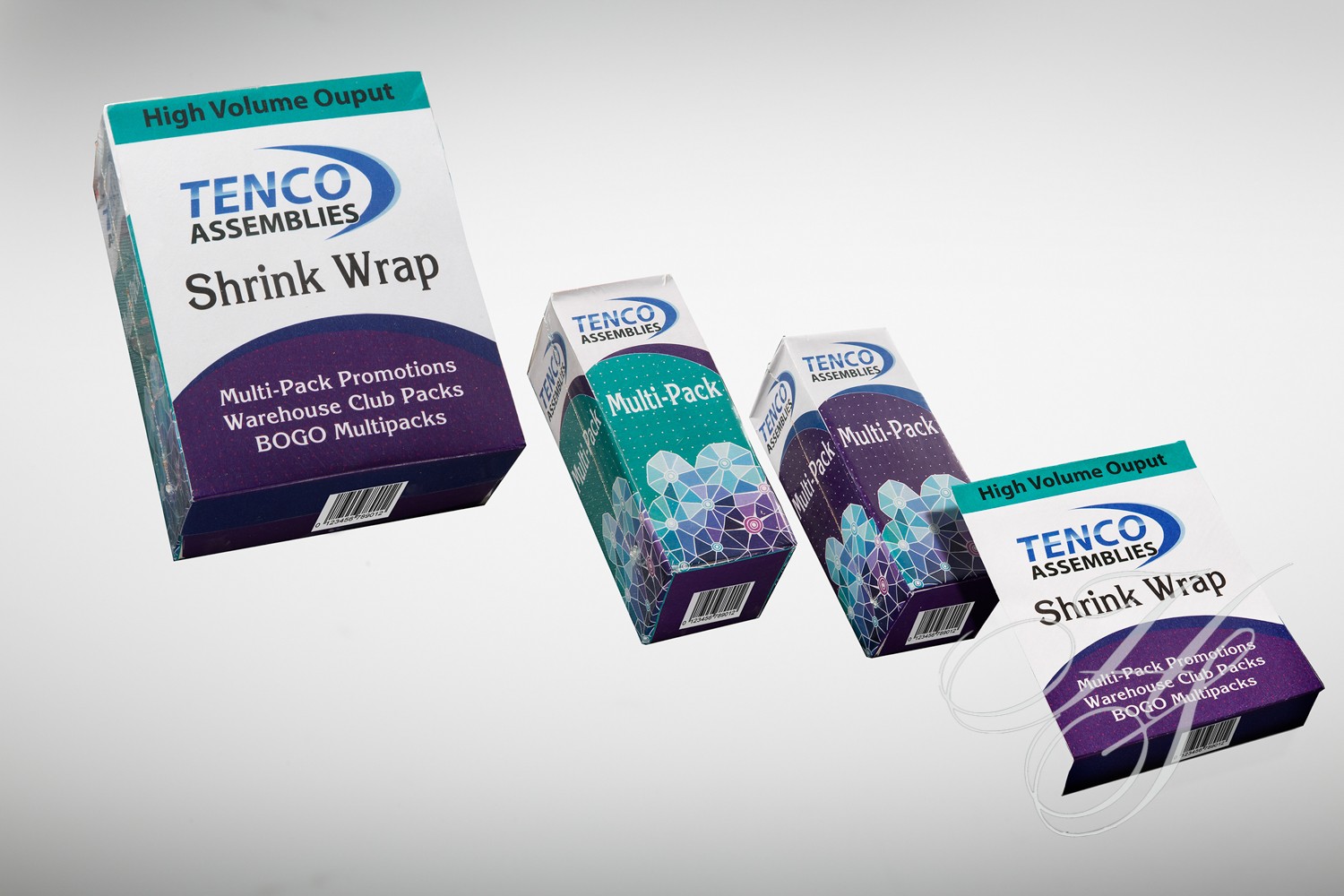 A group of different types of packaging boxes.